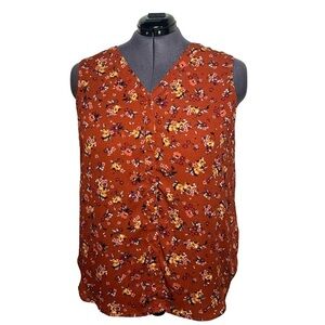 Maurices Madison Button Down Burnt Orange Floral Tank Top (Size 2X)